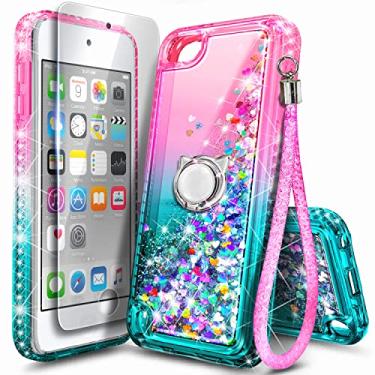 Imagem de Capa NGB para iPod Touch 7, capa para iPod Touch 6/5 com protetor de tela HD e suporte de anel para meninas, mulheres e crianças, capa fofa transparente de TPU macio com glitter para Apple iPod Touch