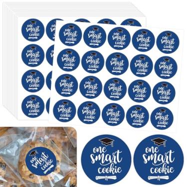 Imagem de Whaline 100 pçs adesivos de formatura de um biscoito inteligente azul parabéns grad thank you adesivos de etiqueta redonda decalques para envelope selagem saco cartão material escolar