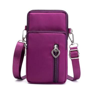 Imagem de EDIWER Bolsa para celular resistente à água bolsa tiracolo de viagem esportiva bolsa de braço carteira mini bolsa de ombro com alça ajustável, Roxo escuro, 7.48 inches x 1.96 inches x 3.93 inches