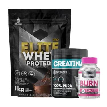 Imagem de Kit: Whey Protein Elite-Pro 1kg + Creatina Monohidratada Pote 300g - 100% Pura + Femme Burn 90g - Soldiers Nutrition