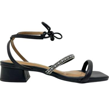 Imagem de Sandália Feminina Casual Social Dia a Dia Passeio com Strass e Tira de Amarração Salto Baixo Conforto Vizzano 6454.125