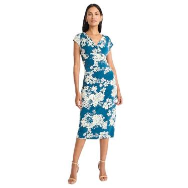 Imagem de Maggy London Vestido midi floral com decote em V e mangas cavadas - elegante verão casual para mulheres, Barreira de corais/branco macio, 40