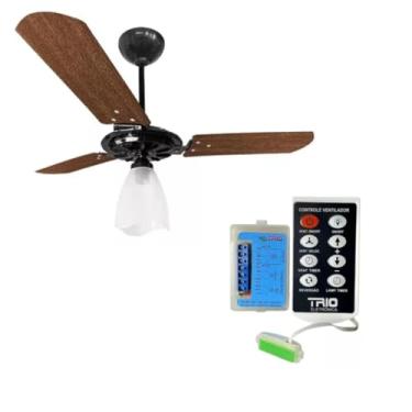Imagem de KIT COM VENTEX VENTILADOR TETO YRIS PRETO/MOGNO 220V (101) + CONTROLE REMOTO TRIO