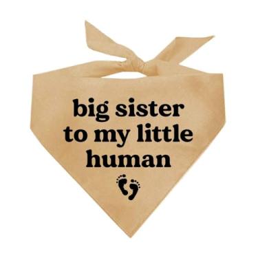 Imagem de Bandana Big Sister to My Little Human Dog | Triângulo ajustável 100% algodão | Feito nos EUA | Novo bebê | Acessório para sessão de fotos de anúncio de gravidez | Revelação de gênero | Bronzeado,