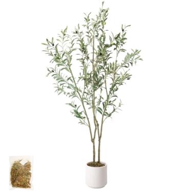 Imagem de MCTYBB Oliveira artificial falsa, 1,2 m de altura, 1 pacote com plantador branco, oliveira de seda sintética para casa, sala de estar, escritório, plantas artificiais artificiais internas com frutas e