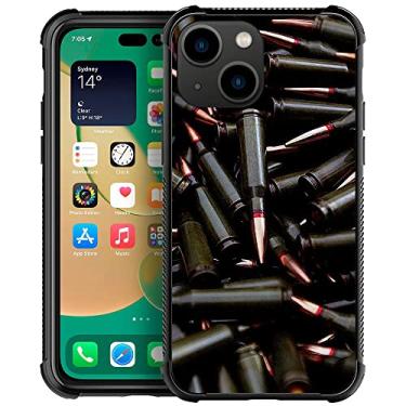 Imagem de ZHEGAILIAN Capa compatível com iPhone 14 Plus, AK 47 com metralhadora com munição de metralhadora, traseira de vidro temperado + capa protetora de TPU de silicone macio para iPhone 14 Plus.