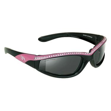 Imagem de Óculos de sol de motocicleta com strass acolchoados para mulheres visão noturna lentes amarelas e armações modernas de strass (rosa fumo)