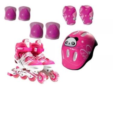 Imagem de Patins Infantil Menino Rosa Zippy Barato Kit de Proteção Led - Mimo St