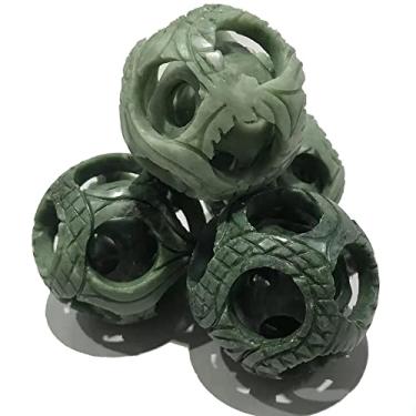 Imagem de RCSTONE 2" Natural Green Jade Stone Esculpida Nesting Baoding Bolas, 2Pcs Chinese Stress Bolas Terapia de Mão Bolas de Exercício Bolas de Massagem M38