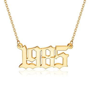 Imagem de Colar M Mooham para mulheres, folheado a ouro 18 quilates, com pingente de ano de nascimento em inglês antigo, presente de joia para aniversário feminino, 1970-2021