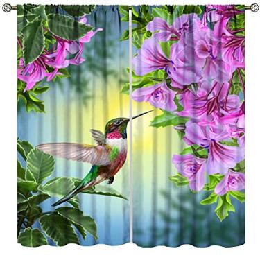 Imagem de Cortinas blackout beija-flor, lindo tema natural de beija-flor roxo, para quarto e sala de estar, conjunto de 2 painéis, 182 x 163 cm