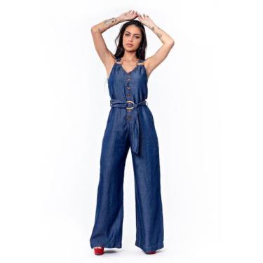 Imagem de Macacão Pantalona Sem Elastano Com Detalhe de Argola - Restrito Jeans,