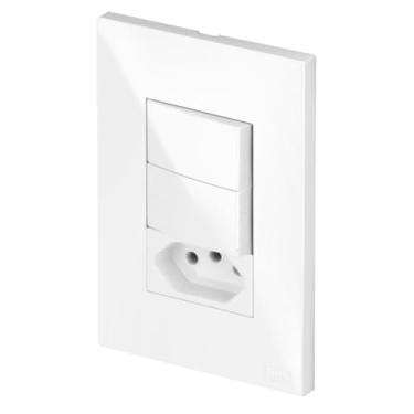 Imagem de INTERRUPTOR DUPLO SIMPLES COM TOMADA 20A RECTA BRANCA GLOSS BRILHO BLUX CONJUNTO 4X2 PLACA SUPORTE MODULO