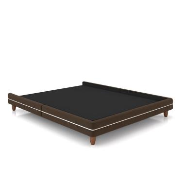 Imagem de Cama Avulsa Para Colchão Casal Torres Pés Em Madeira Veludo Marrom G91 - Gran Belo