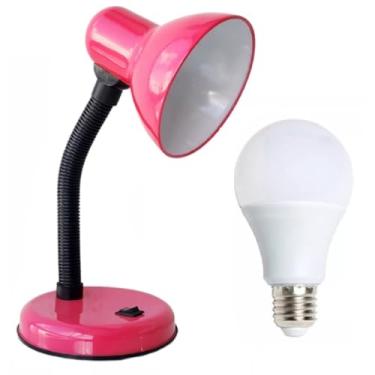 Imagem de Luminária Mesa Abajur 35cm Articulada Flexível + Lâmpada LED PT-06 PAI Cor: Rosa
