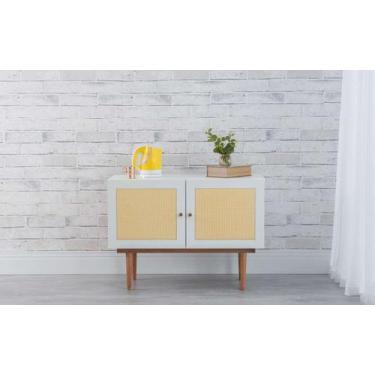 Imagem de Balcão Buffet Pés Palito Madeira Pequeno 2 Portas Mdf E Palhinha Estil