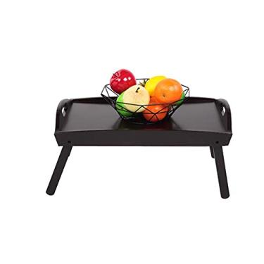 Imagem de Bandeja de cama dobrável de madeira para café da manhã, mesa de laptop, mesa de jantar simples para sofá-cama, mesa de piquenique com alça