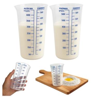 Imagem de Kit 2 Copos Plásticos Medidor Medidas Cozinha Dosador Receitas Graduado Capacidade 570 Ml Trasnsparente Com Bico Para Medição Ingredientes Copo de Medida
