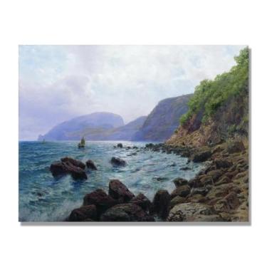 Imagem de Lev Lagorio Prints. Pintura de arte de parede paisagem marítima. Pôster de reprodução de impressões em tela de paisagem para decoração de casa. (Paisagem 15). Apenas tela de 50 x 65 cm - 19,7 x 25,6