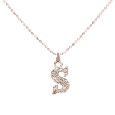 Imagem de Touchstone Bollywood indiano feito à mão com letra do nome do alfabeto amor expressivo strass branco designer joia grossa fofa corrente elegante pingente em tom prata para mulheres, Metal, Sem Pedra