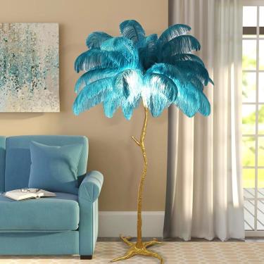 Imagem de Lâmpada De Penas, Lâmpada De Assoalho De Penas De Avestruz Fofa De 170 Cm, Lâmpada De Assoalho De Penas De Resina De Quarto Romântico Priess, Lâmpada De Pé Grande Reguláve, Blue