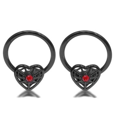 Imagem de Niaspi Anéis de mamilo de argola de coração de teia de aranha 14G para mulheres, hipoalergênicos, aço inoxidável, articulado, segmento, mamilos, elementos de Halloween, joia de piercing de mamilo