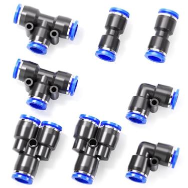 Imagem de TAILONZ PNEUMATIC 12 mm od Push to Connect Fittings Kit de acessórios pneumáticos 2 divisores + 2 cotovelos + 2 dentes + 2 retos (8 peças)