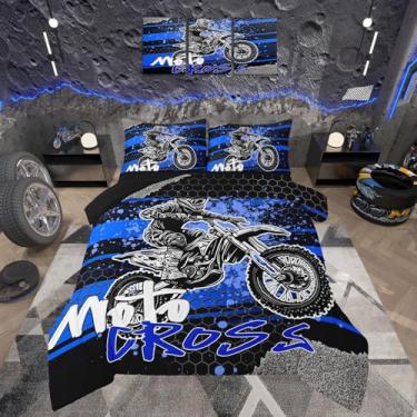 Imagem de Feelyou Jogo de cama infantil casal para meninos e meninas, motocross, motociclista geométrica
