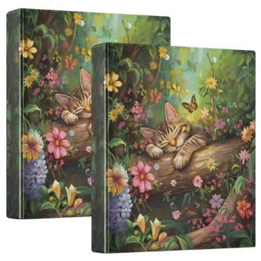 Imagem de Fichário de gato dormindo na floresta, floral, borboleta, 3 anéis, fichário decorativo de 3,8 cm, com prancheta e 3 bolsos transparentes, comporta 200 folhas de papel tamanho A4, fichários à prova