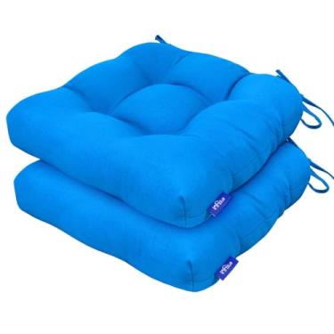 Imagem de INFBLUE Almofadas de vime adornadas para ambientes externos, conjunto de 2, 48 x 48 cm, almofadas de pátio resistentes à água com laços para cadeira de vime (azul celeste)