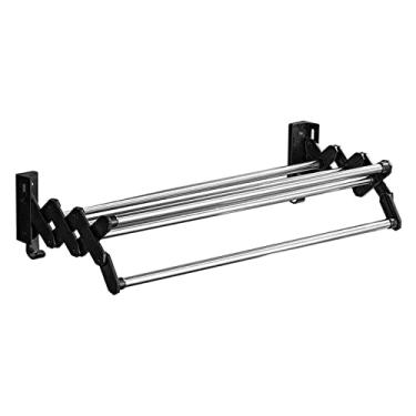 Imagem de AKALNNB Suporte de parede para pendurar na parede, prateleira de toalha extensível, suporte para secador de parede, suporte retrátil com ganchos, aço inoxidável, para varanda, banheiro, terraço, torre