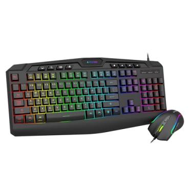 Imagem de Combo de teclado e mouse para jogos com fio, CQ109 RGB LED Backlit Anti-ghosting, teclado de membrana silencioso com 104 teclas + 8 teclas de atalho extras, mouse RGB 1000-3200 DPI para PC/Xbox/PS4