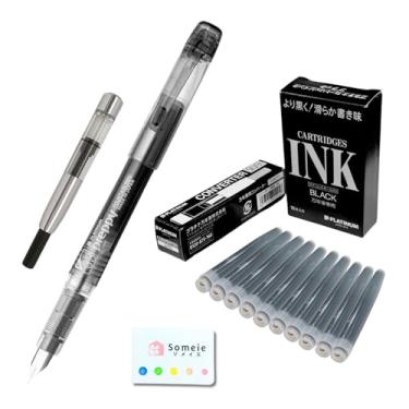 Imagem de Conjunto de caneta-tinteiro | Ponta fina preppy de 0,3 mm preta (PSQ-300#1-2) e conversor prata (700A) e 10 cartuchos de tinta preta (SPSQ-400#1) e notas adesivas de 5 cores