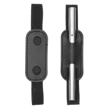 Imagem de PATIKIL 2 peças de suporte ajustável para caneta, para notebook, couro sintético, capa para lápis, pulseira elástica projetada para agendas, pranchetas, cadernos, calendários, preto