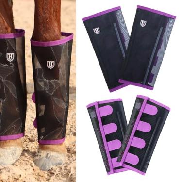 Imagem de Harrison Howard Leggings soltas com mosca de cavalo, respirável, resistente a rasgos, proteção de perna de malha fina, botas confortáveis (conjunto de 4) pônei roxo