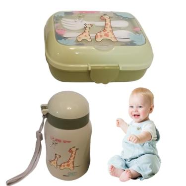 Imagem de Lancheira crianças, lancheira infantil - Lunhana escolar infantil,Contêiner dividido reutilizável portátil com garfo e design de desenhos animados para o trabalho de trabalho escolar para piquenique