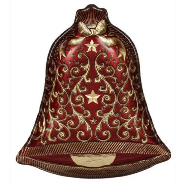 Imagem de Travessa Decorativa Sino Vermelho Dourado Natal Vidro 25Cm - Magizi