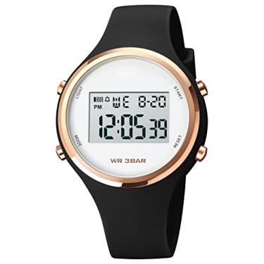 Imagem de Gosasa Relógios femininos para esportes ao ar livre, moda feminina, casual, calendário, exibição de semana, alarme, impermeável, pulseira de borracha, relógio digital de LED, Preto, Esportivo