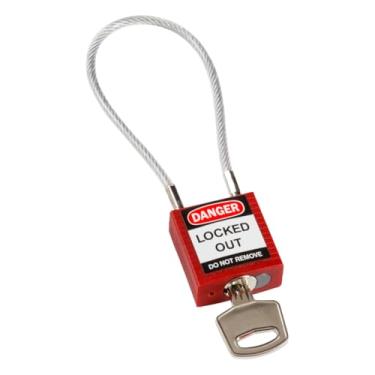 Imagem de Brady Cadeado compacto 146120, cilindro de 5 pinos, folga da manilha de 10,7 cm, altura de 3,3 cm, 3,1 cm de largura, 1,4 cm de comprimento, vermelho