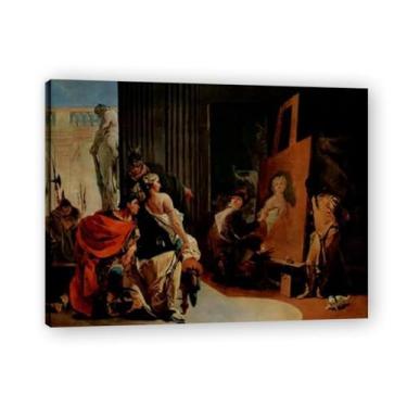 Imagem de Impressão em tela no estúdio de Apelles Giovanni Battista Tiepolo – Obra-prima rococó barroca, pintura escolar de Veneza, pintura a óleo decorativa para galeria doméstica 20 x 26 cm