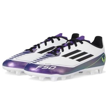 Imagem de adidas Tênis infantil unissex F50 Club Messi Flexible Ground, Branco/Preto/Roxo Unity, 10 Toddler