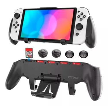 Imagem de Suporte para Nintendo Switch OLED, Grip Ergonômico com Compartimento para Cartão de Jogo, Branco e Preto