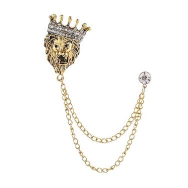 Imagem de coadipress Coroa com corrente suspensa broche para mulheres homens elegantes cavalheiros ouro prata cristal coroa lapela broche vintage strass casamento terno camisa pin acessórios, Middle, Liga de