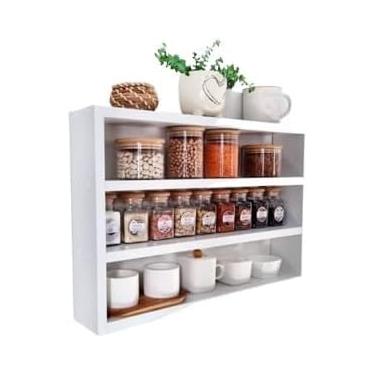 Imagem de PORTA TEMPERO SUPORTE EM MDF 44CM 3 PRATILEIRA DE PAREDE，Adequado para armazenamento no quarto, na cozinha, de potes de temperos e vários itens