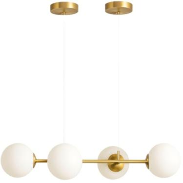 Imagem de Gimpo, Lustre Pendente 4 Globos 90cm x 88cm Jabuticaba Dourada Luminária Teto Gimpo KJDD-E-544-GOLD-Milky-4