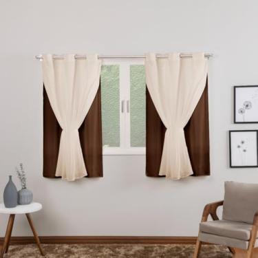 Imagem de Cortina com Voil Sala ou Quarto Fina 2,80m x 1,80m Microfibra 170 Fios Cores Vivas (MARROM)