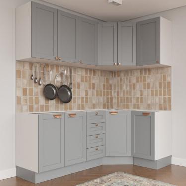 Imagem de Cozinha Modulada 6 Peças Sem Tampo 3 Aéreos 6 Portas E 3 Balcões Arizona Branco/cinza