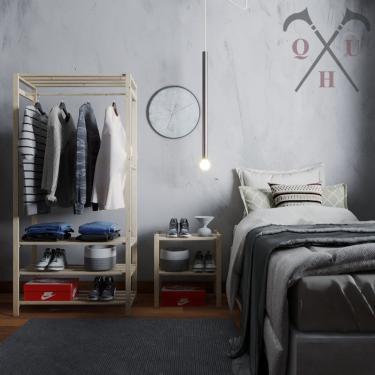 Imagem de Kit Arara Armário De Chão Simples Madeira Macebo E Aparador 60X50Cm Expositor Aberto Alta Durabilida