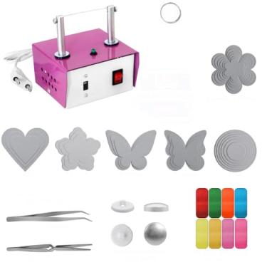 Imagem de Kit Máquina Cortar Fita Fuxico, Moldes, Pinças, Botão, Cetim Artmaq - A29