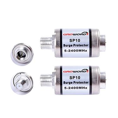 Imagem de groword Protetor Coaxial Contra Surtos De Raios Para Antena Tv E Satélite Em Linha 75 Ohms 5-2500 Mhz, Pacote Com 2 Eliminadores Zumbido/Ruído, Baixa Perda (5-2400 Mhz)